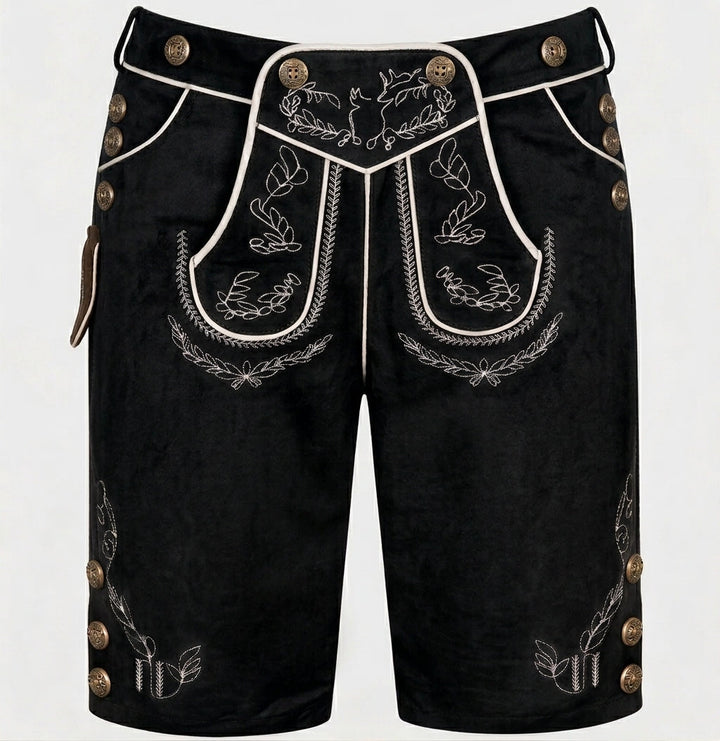 Version noire vue de face, avec broderies claires, passepoil blanc et boutons métalliques sur les côtés 2