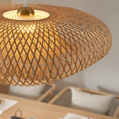 Handgewebte Rattan Hängelampe - WovenGlow