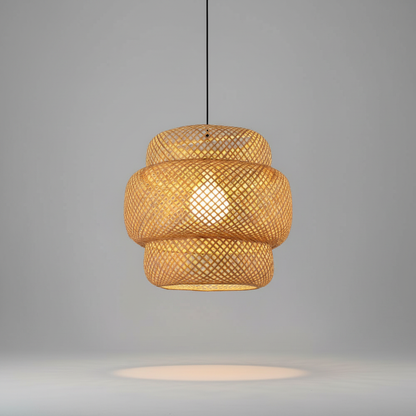 Handgewebte Rattan Hängelampe - WovenGlow