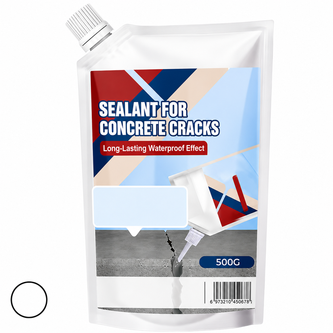 Poche de mastic de 500 g sur fond blanc, vue de face, avec une pastille de couleur blanche en bas à gauche. 12