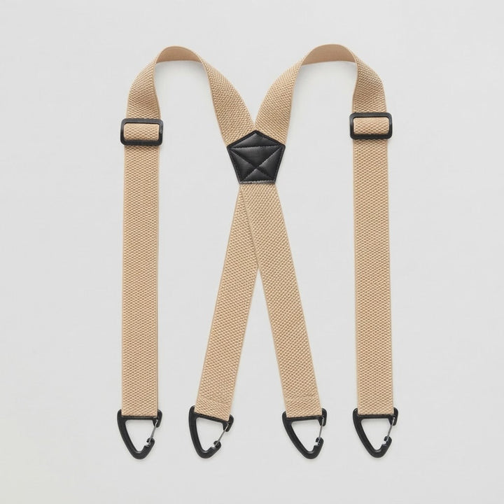 Bretelles beige en forme de X à quatre crochets à clip, posées à plat 15