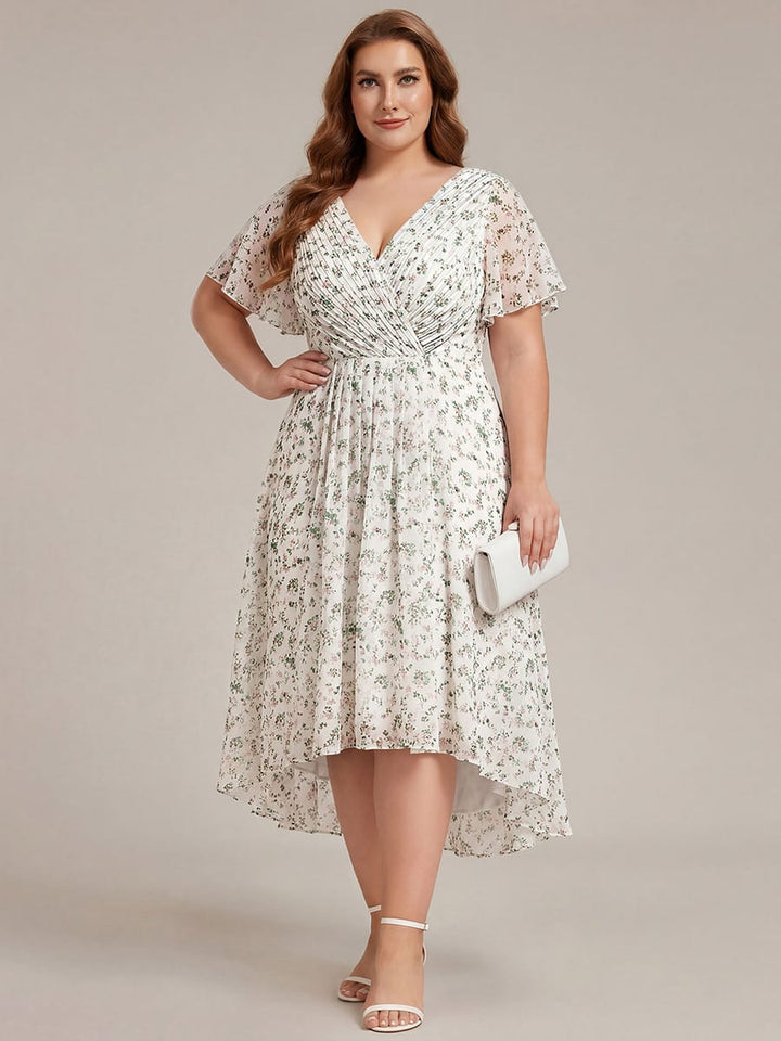 Robe de invitée de mariage en mousseline avec col en V et manches courtes 171