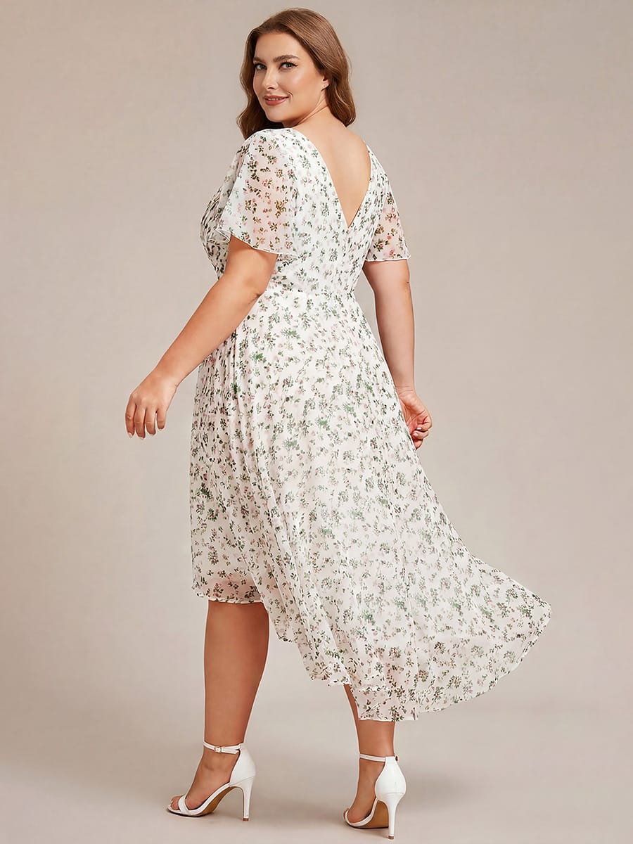 Robe de invitée de mariage en mousseline avec col en V et manches courtes 172