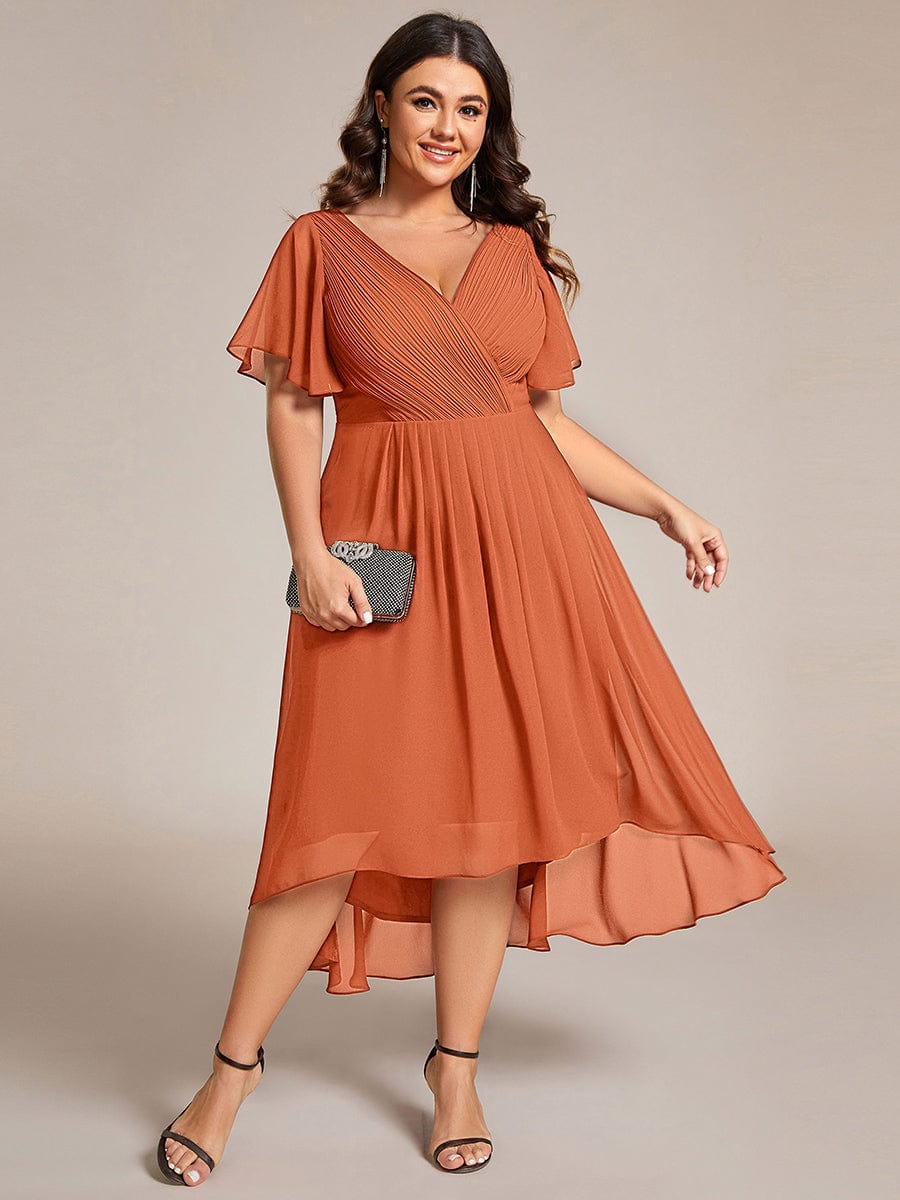 Robe de invitée de mariage en mousseline avec col en V et manches courtes 165