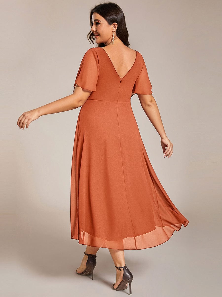 Robe de invitée de mariage en mousseline avec col en V et manches courtes 166