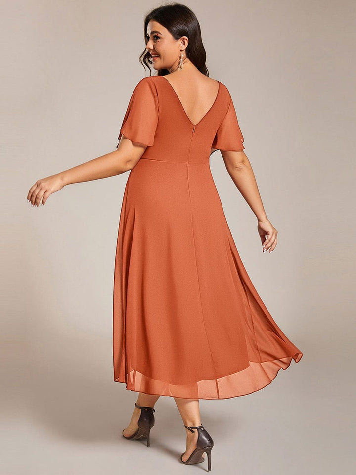 Robe de invitée de mariage en mousseline avec col en V et manches courtes 166