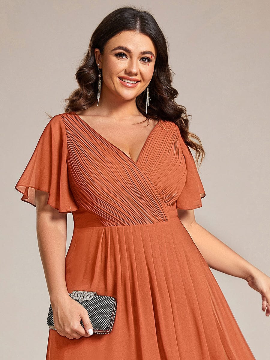 Robe de invitée de mariage en mousseline avec col en V et manches courtes 167