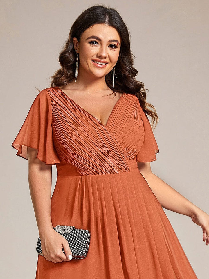 Robe de invitée de mariage en mousseline avec col en V et manches courtes 167