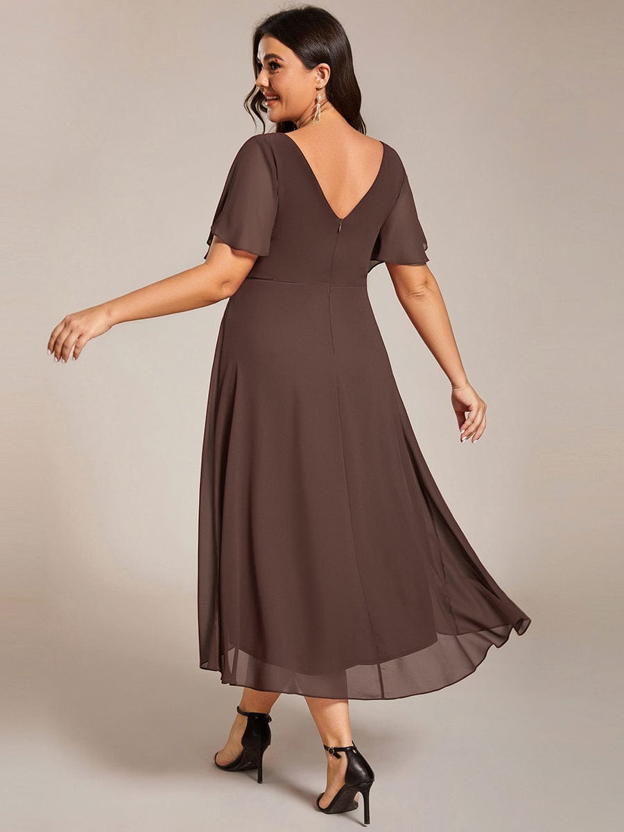 Robe de invitée de mariage en mousseline avec col en V et manches courtes 160