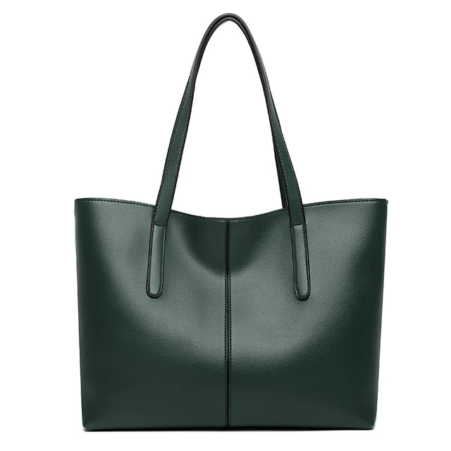 Sac cabas vert foncé vu de face sur fond blanc, avec couture verticale au centre 7