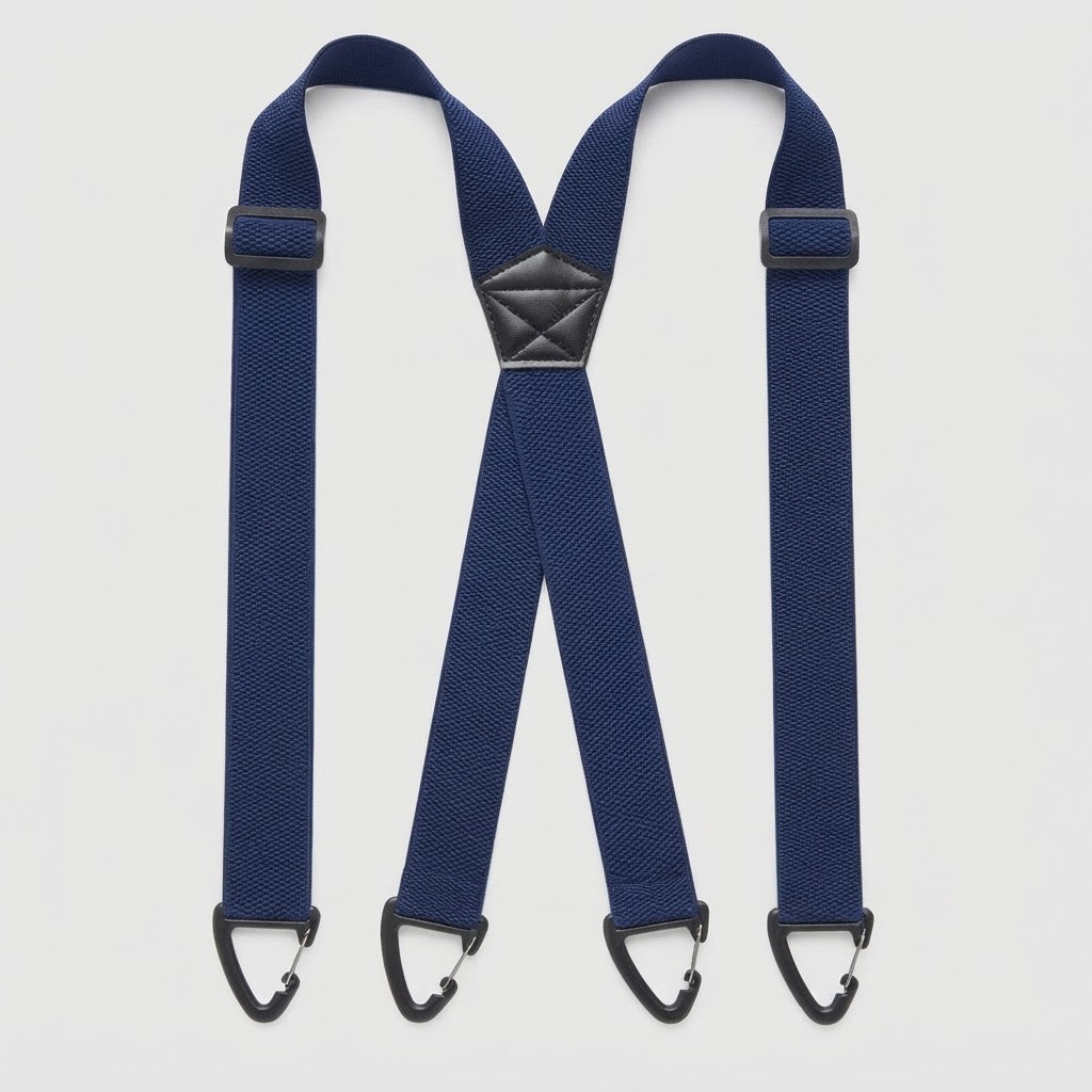 Bretelles bleu marine en forme de X à quatre crochets à clip, posées à plat 11