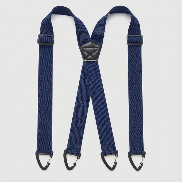 Bretelles bleu marine en forme de X à quatre crochets à clip, posées à plat 11