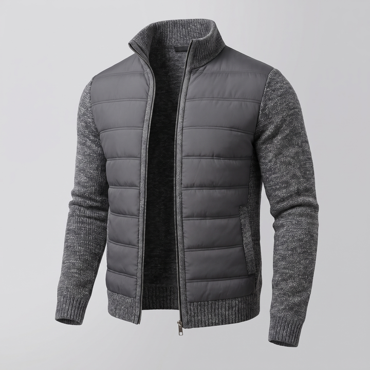 Veste gris anthracite vue de trois quarts, zip ouvert sur la doublure noire épaisse 2