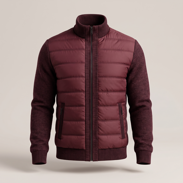 Veste bordeaux zippée vue de face, avec ses deux poches zippées sur le devant 5