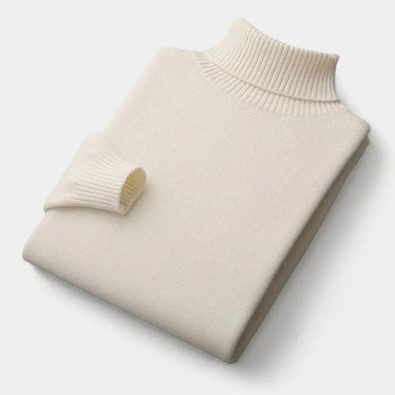 Pull à col roulé blanc cassé plié à plat, avec col et poignet côtelés 4