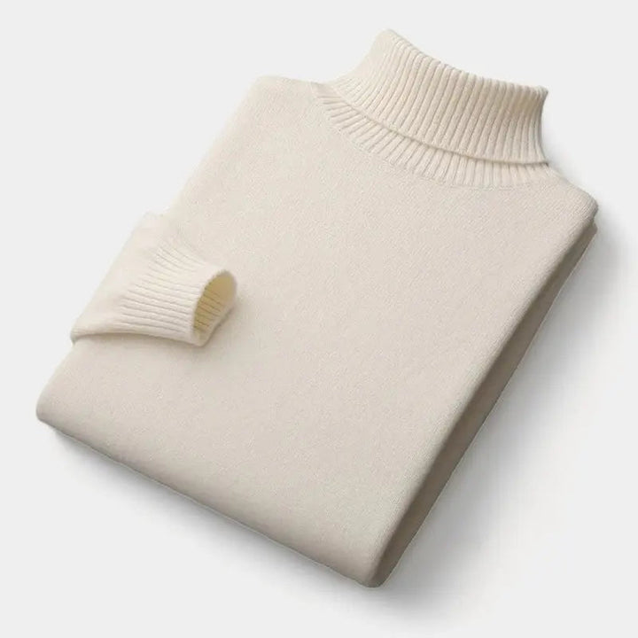 Pull à col roulé blanc cassé plié à plat, avec col et poignet côtelés 4