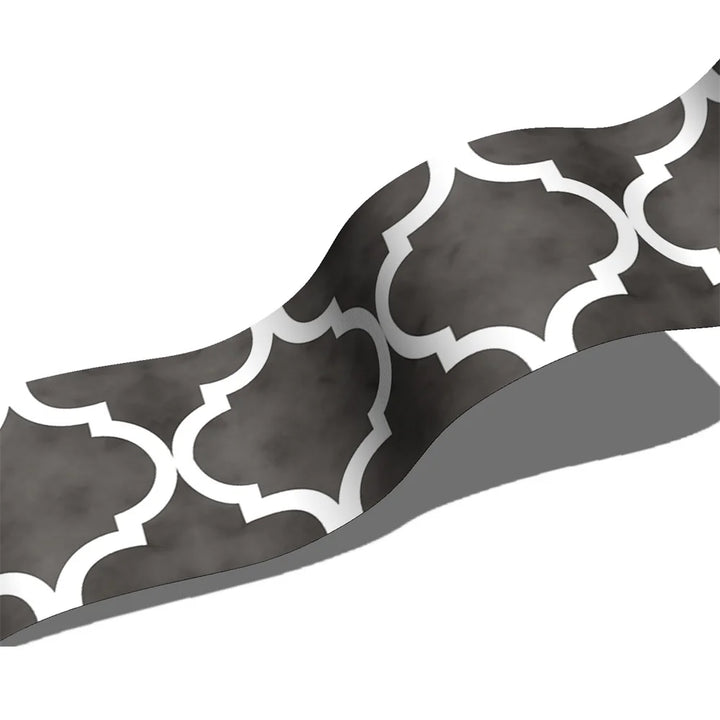 Rouleau de bande gris foncé marbrée à motif de lanternes blanches, présenté en ondulation sur fond blanc 5