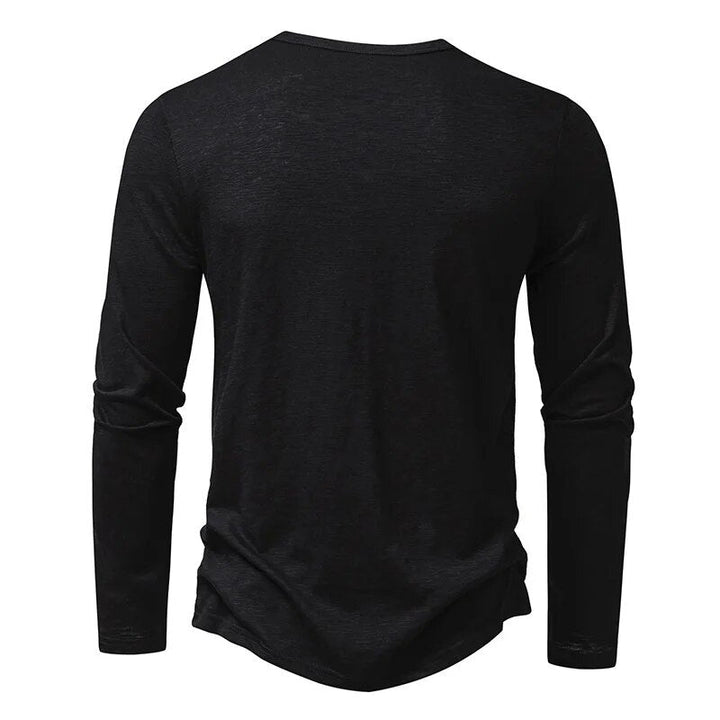 Dos du henley noir, uni, avec manches longues et ourlet légèrement arrondi 17
