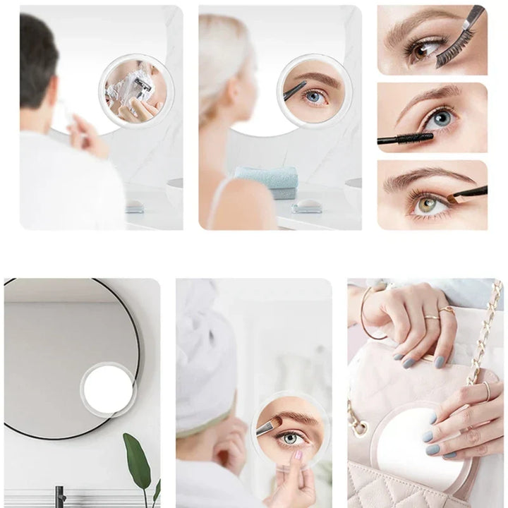 Planche de scènes montrant le miroir utilisé pour le rasage, les sourcils, le mascara, le fard et en sac à main 2