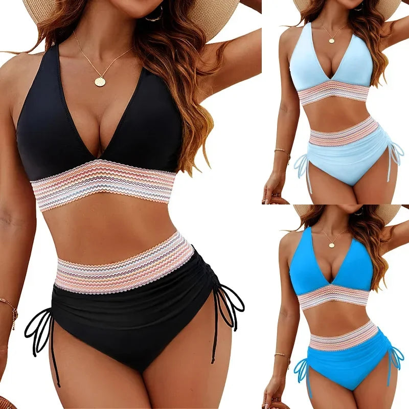 Trois coloris du maillot en collage : noir, bleu ciel et bleu vif, portés par un mannequin 2