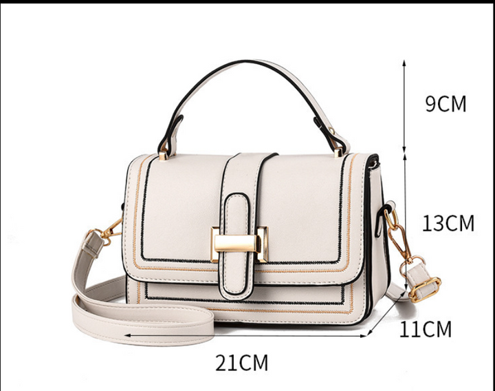 Sac crème de face avec schéma des dimensions indiquées en centimètres : hauteur, largeur, profondeur et hauteur de la poignée. 9