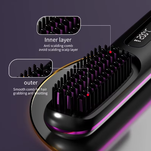 Gros plan sur les picots de la brosse noire, avec légendes sur la couche intérieure et la couche extérieure. 4