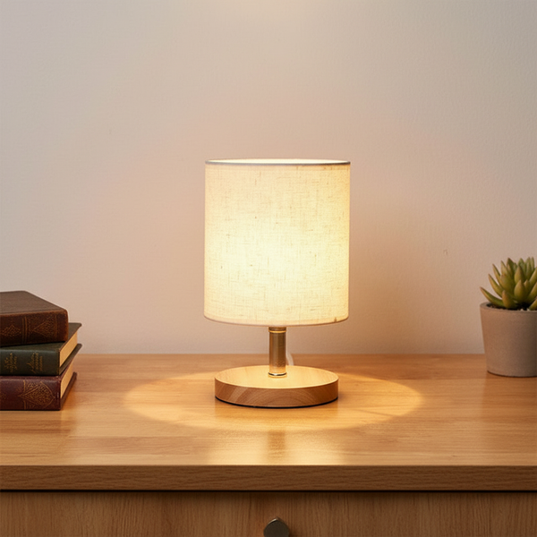 Tafellamp Houtenvoet Linnenkap - LinenGlow