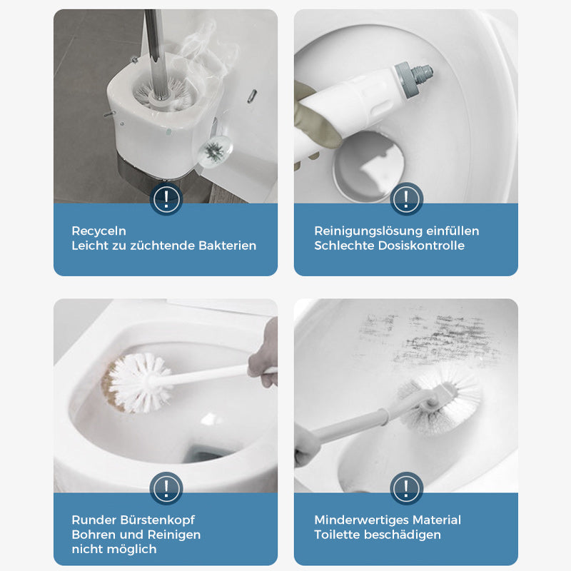 Quatre exemples de brosses classiques à poils ou à recharge liquide, avec leurs défauts : bactéries, dosage, forme ronde, usure. 9
