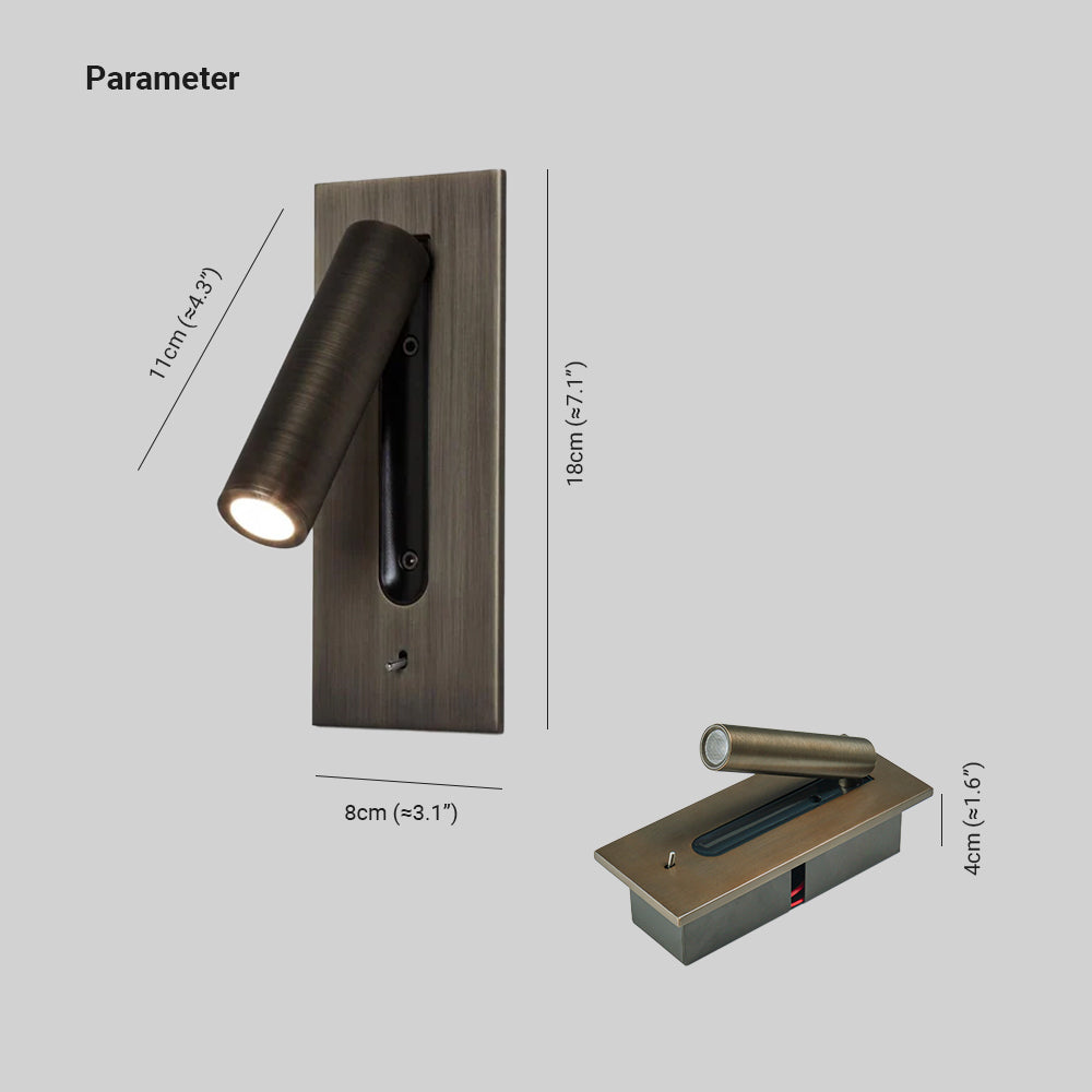 Schéma coté de l'applique et de sa profondeur d'encastrement, avec dimensions en centimètres et pouces 4