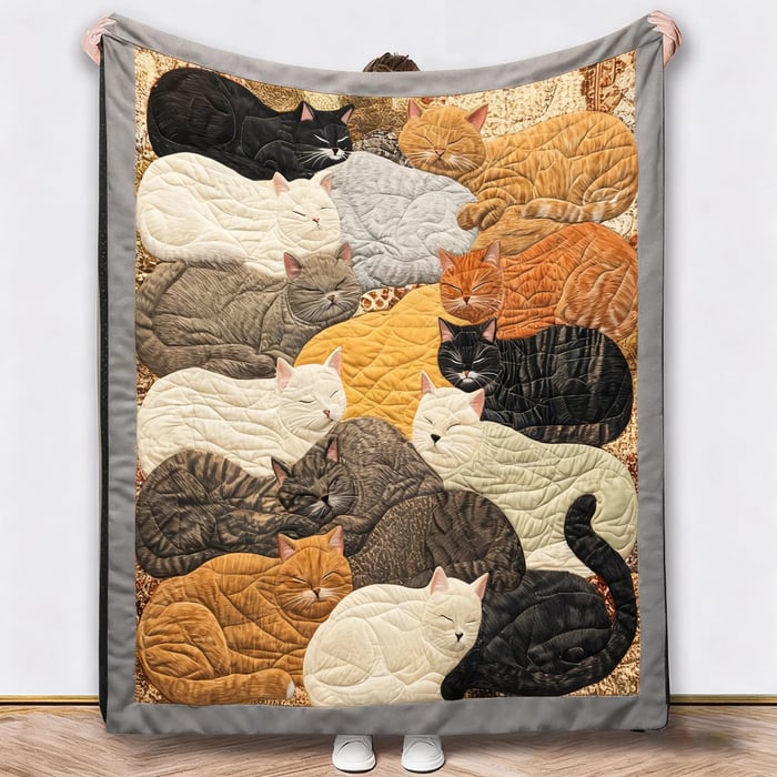 Autre modèle de couverture à chats endormis, bordure grise, tenue à bout de bras 4