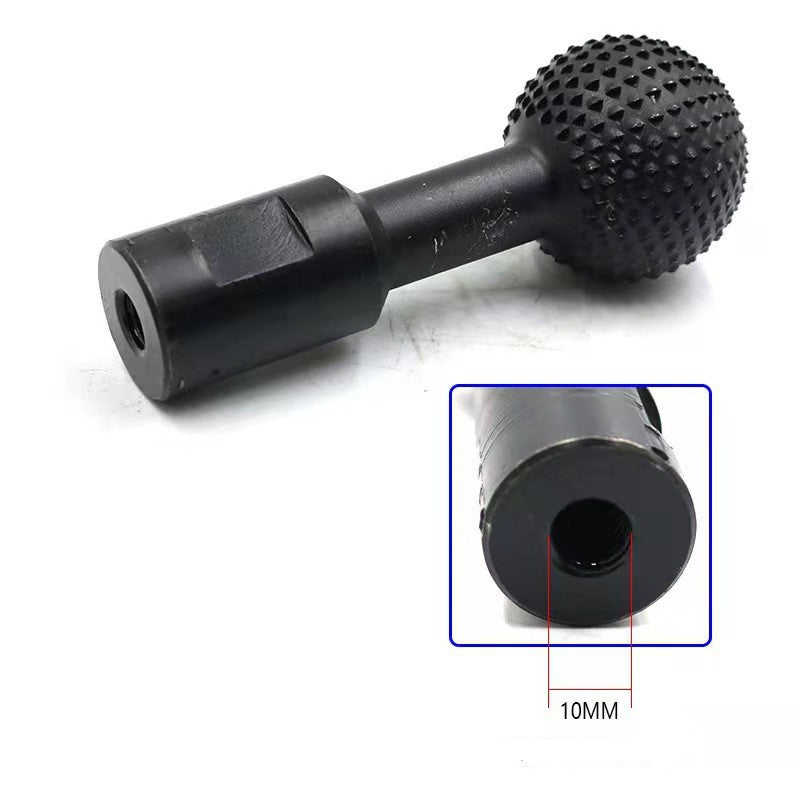 Outil noir vu de côté, avec un médaillon montrant le taraudage de 10 mm 8