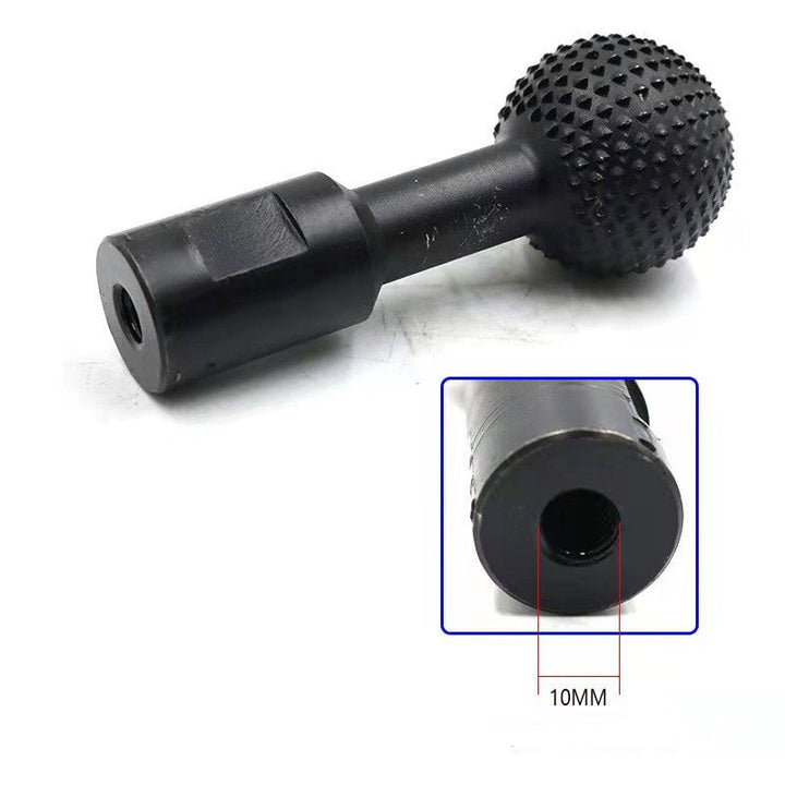 Outil noir vu de côté, avec un médaillon montrant le taraudage de 10 mm 8