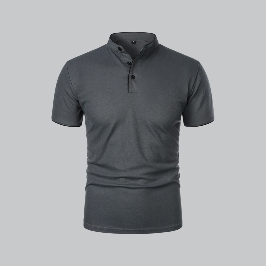 Polo col montant de face en gris anthracite, boutons noirs et finitions noires 3