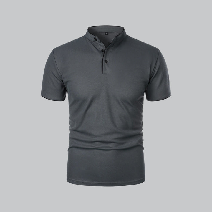 Polo col montant de face en gris anthracite, boutons noirs et finitions noires 3
