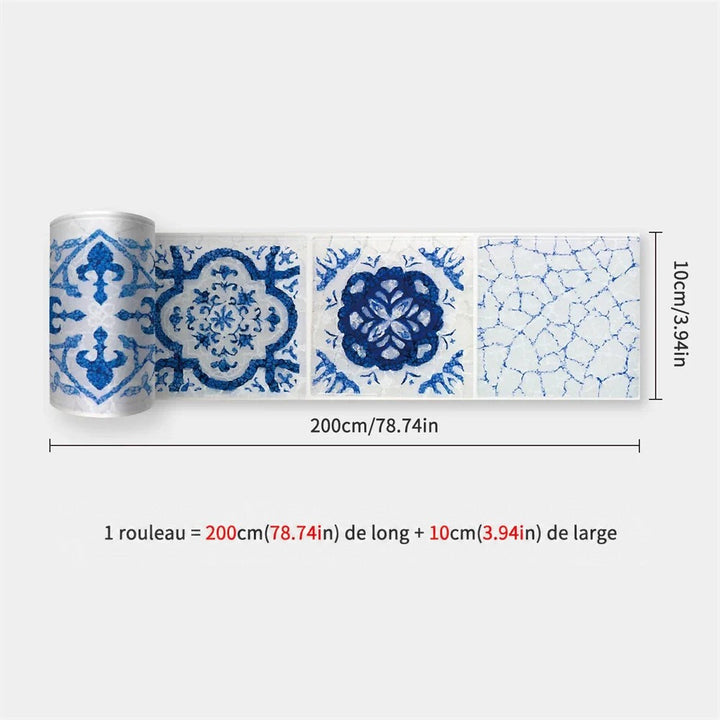 Rouleau de bande aux grands carreaux blancs à motifs bleus effet craquelé 30