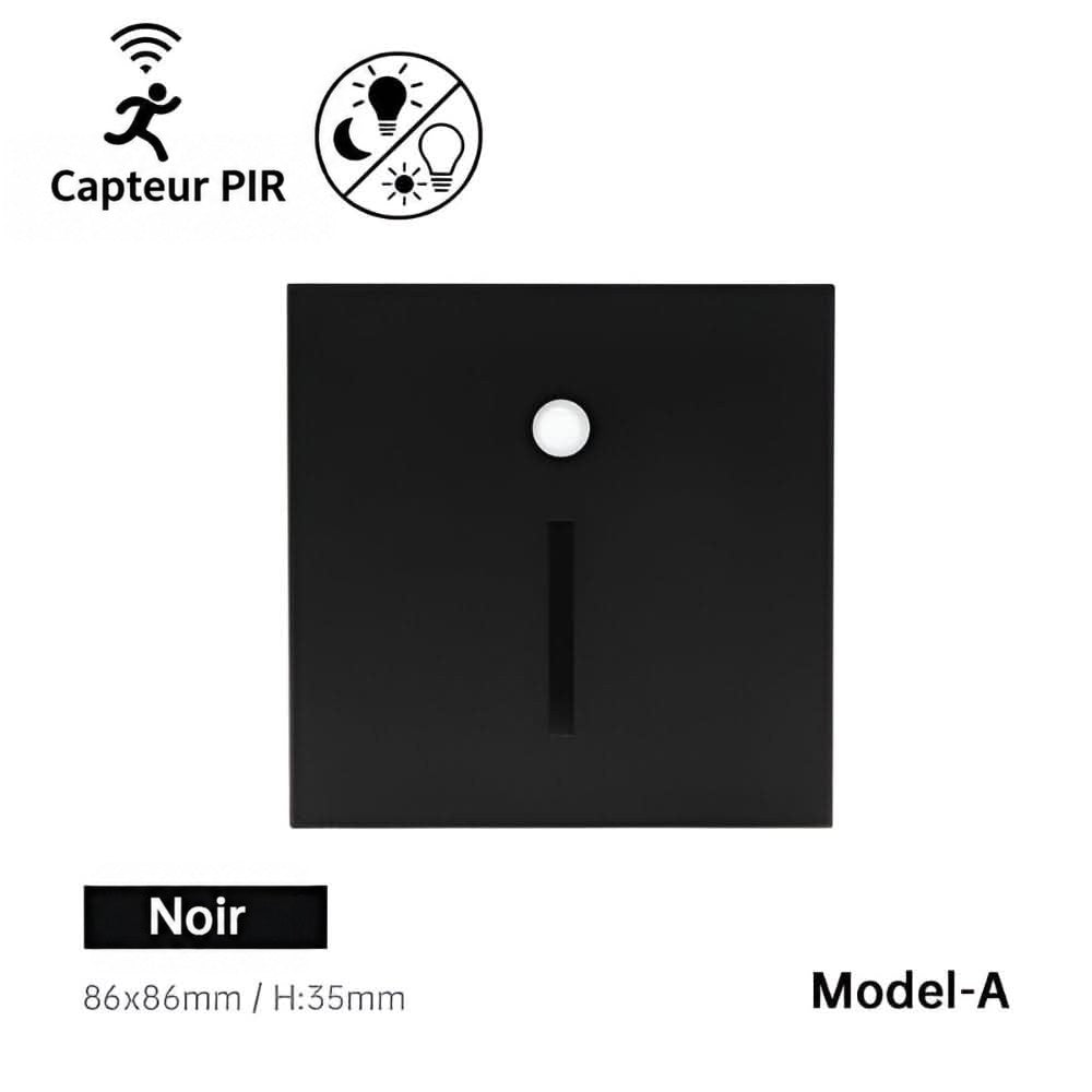 Modèle à fente verticale en noir, vue de face, avec capteur de mouvement rond au-dessus 1