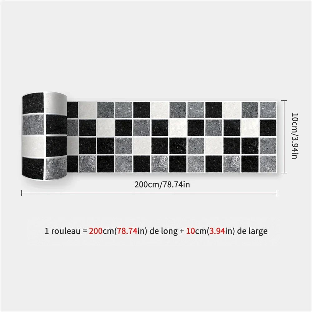 Rouleau de bande à damier de carreaux noirs, gris et blancs, avec dimensions 26