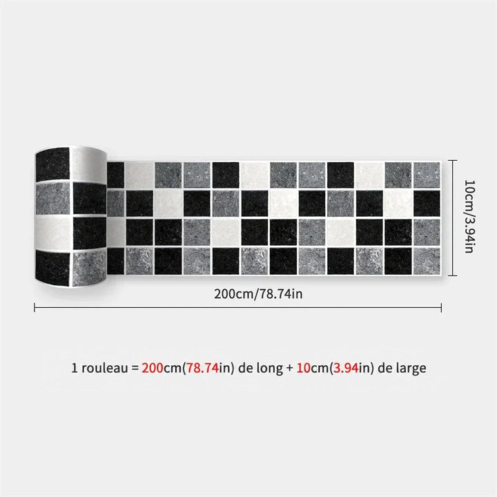 Rouleau de bande à damier de carreaux noirs, gris et blancs, avec dimensions 26