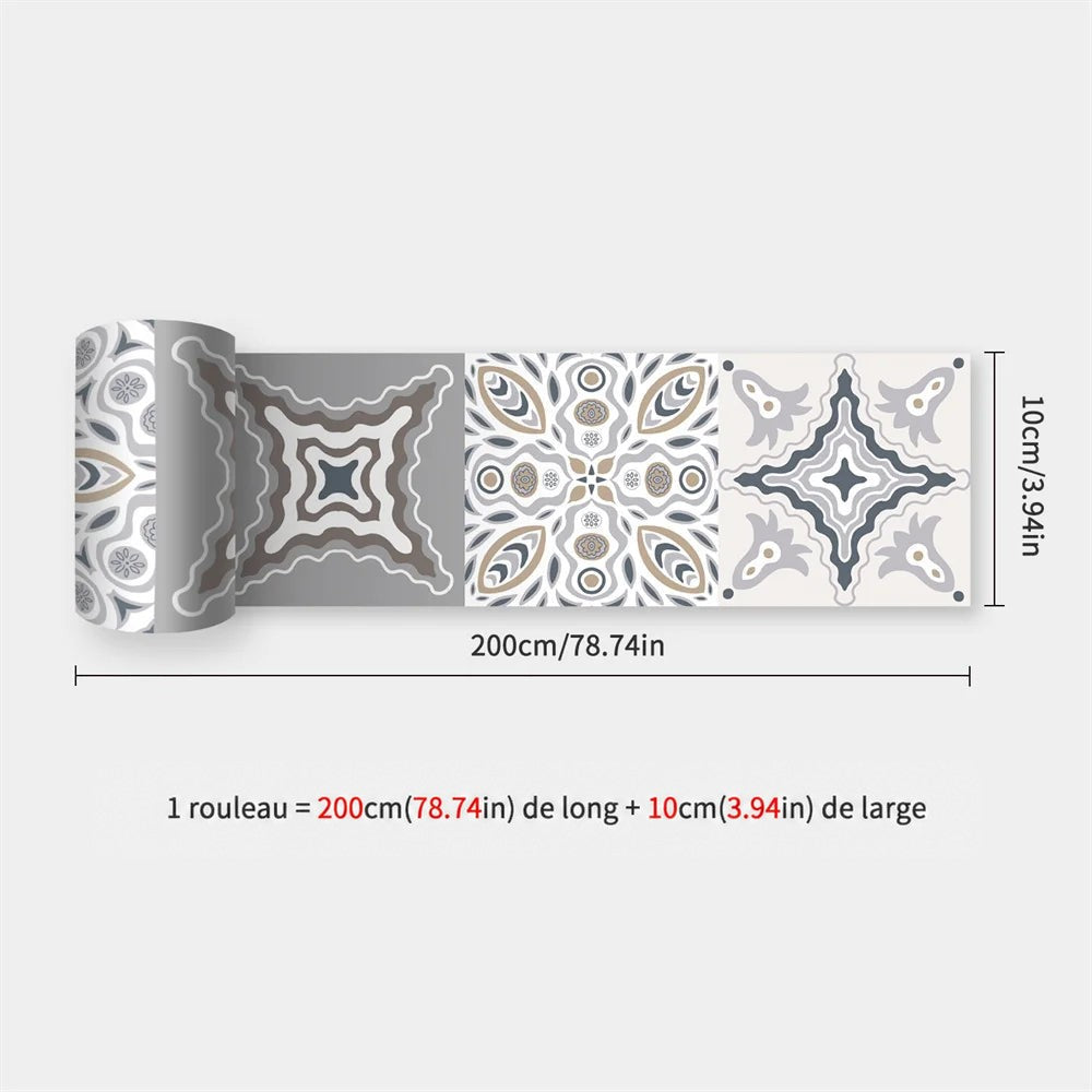 Rouleau à grands carreaux ornementaux gris, blanc et beige à motifs d'étoiles et de fleurs, avec dimensions 60