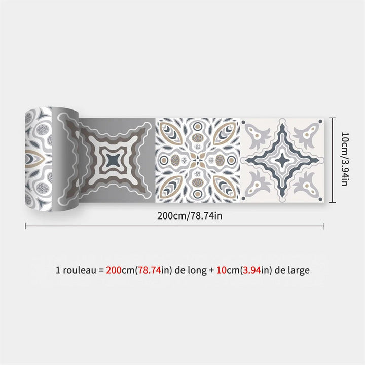 Rouleau à grands carreaux ornementaux gris, blanc et beige à motifs d'étoiles et de fleurs, avec dimensions 60