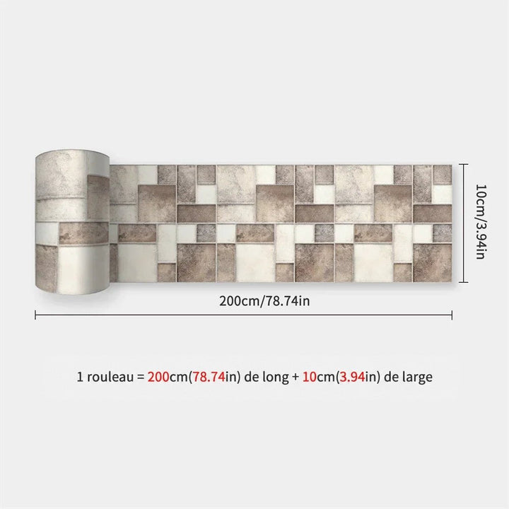 Rouleau déroulé de bande à carreaux beiges, taupes et crème de tailles variées, avec dimensions indiquées 18