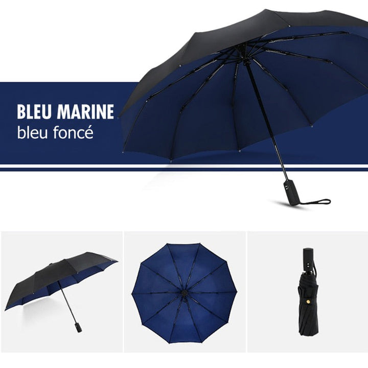Version bleu marine en trois vues : ouvert, doublure bleue vue de dessous, replié 3