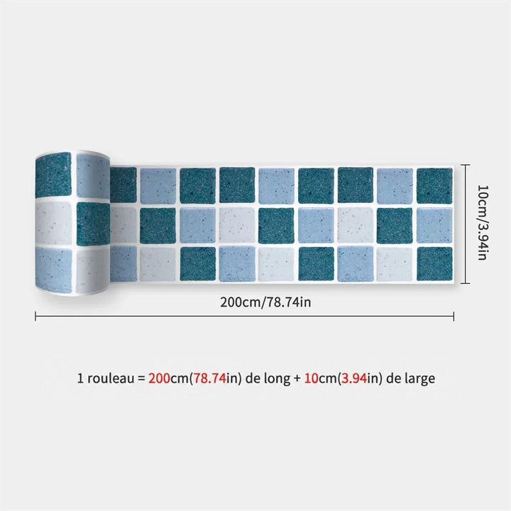 Rouleau à carreaux carrés turquoise foncé, bleu clair et blanc moucheté, avec dimensions de la bande 44