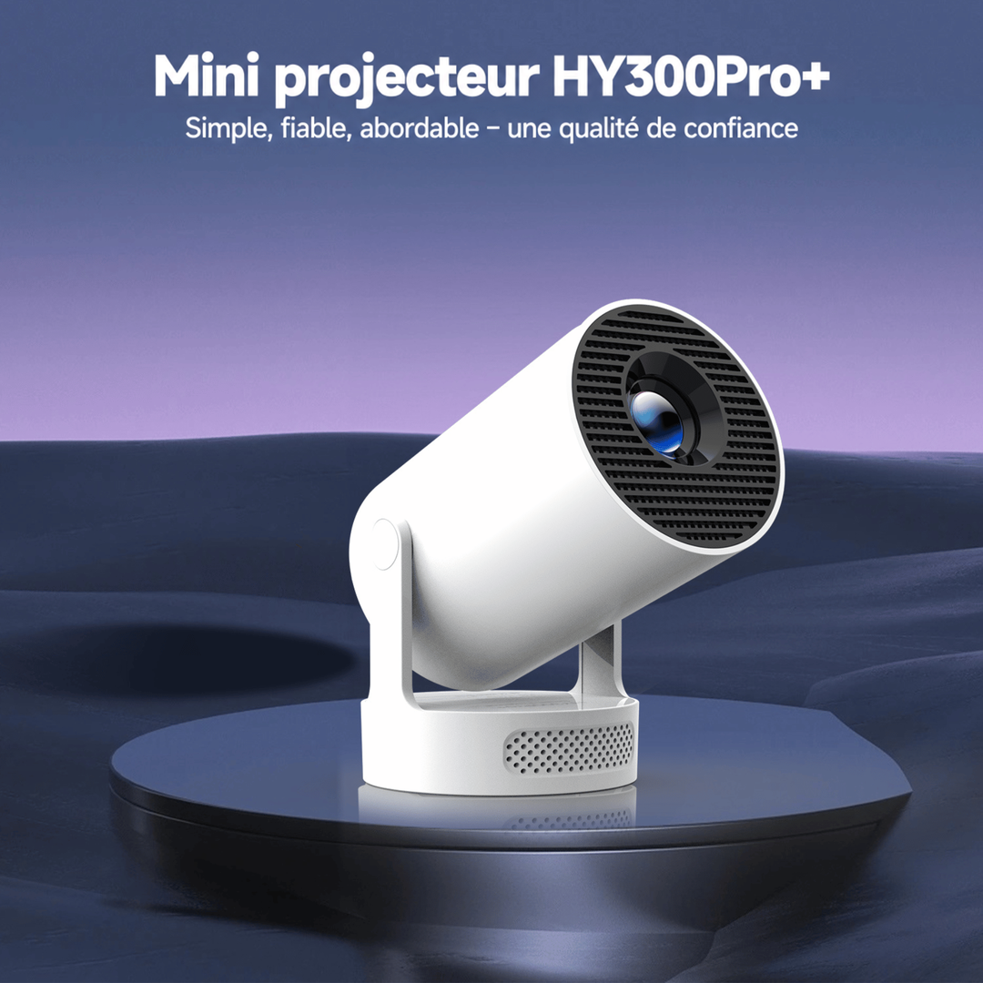 Projecteur blanc incliné posé sur un socle circulaire, décor de dunes violettes et ciel crépusculaire 12