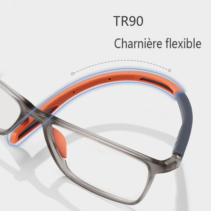 Gros plan sur une branche flexible orange et grise et sa charnière à ressort 4