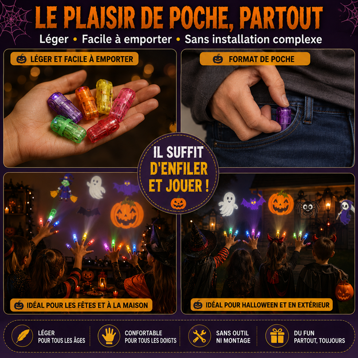 Quatre scènes: lampes dans une paume, lampe dans une poche de jean, projections lors d'une fête et en extérieur 13