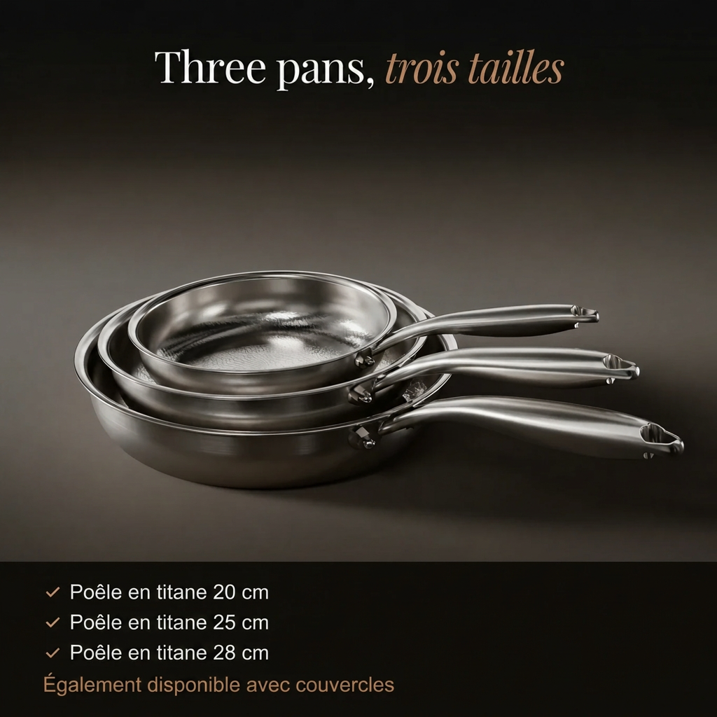 Lot de 3 poêles à frire en titane martelé