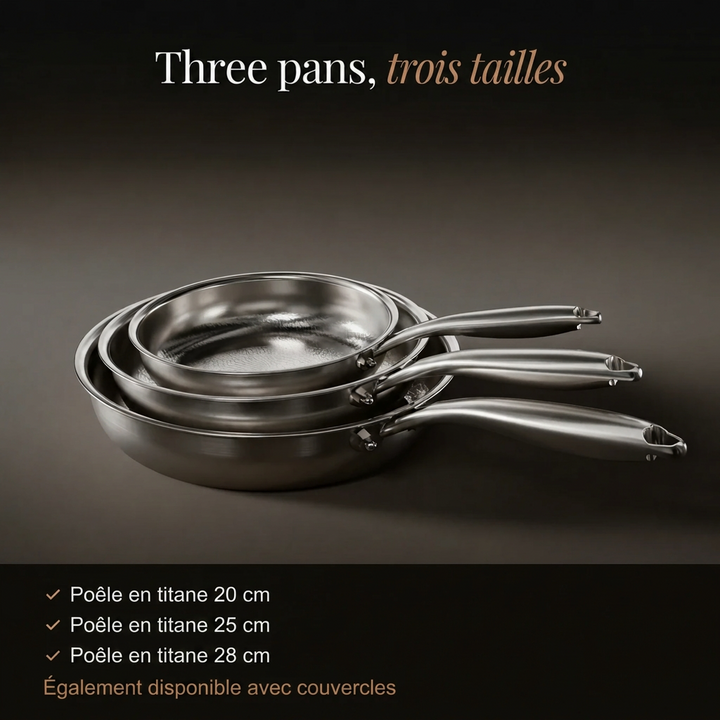 Lot de 3 poêles à frire en titane martelé