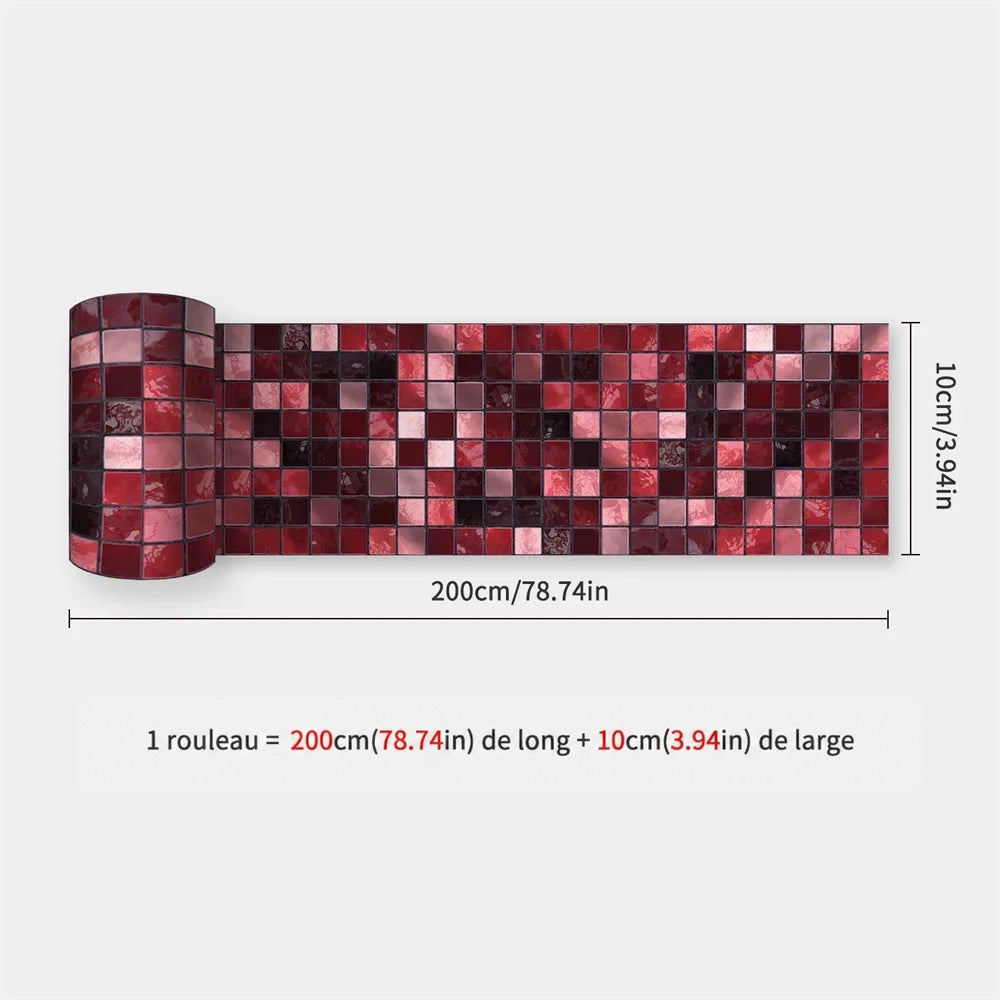 Rouleau à petits carreaux de mosaïque rouge, rose et bordeaux, avec cotes de longueur et largeur 47