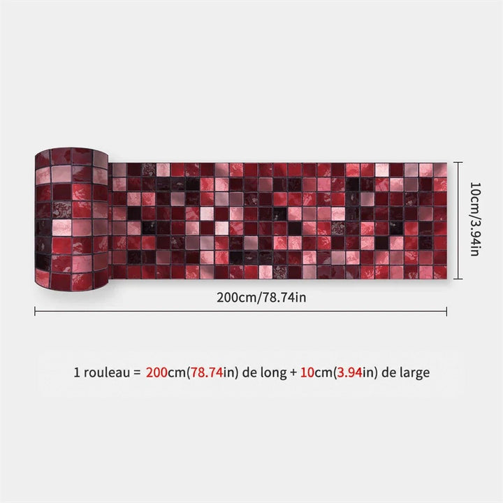 Rouleau à petits carreaux de mosaïque rouge, rose et bordeaux, avec cotes de longueur et largeur 47